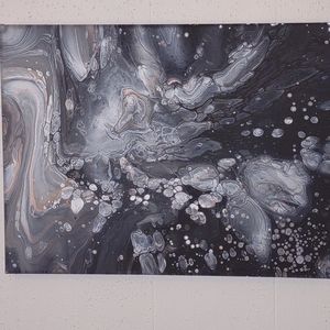 Hand made 12"x16"x1/2" pour painting using black, white, and orange